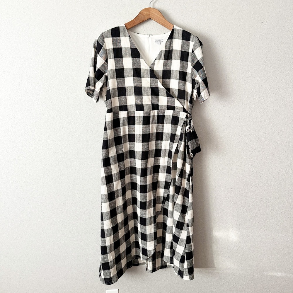 Sweet Salt Modest Clothing‎ Black White Gingham Faux Wrap Midi Dress Size Large